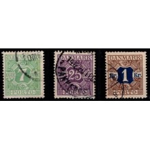1926-27. Danmark. Portomærker. 7 ø gulgrøn, 25 ø violet, 1 kr. brun. sæt.